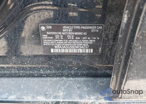 2014 BMW 328I z USA, uszkodzony, nr VIN WBA3A5G56ENP34237